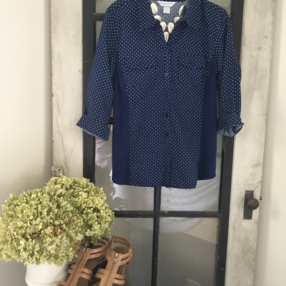 Christopher & Banks Petite polka dot button down